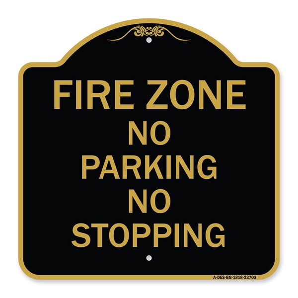 Signmission Designer Series Sign-No Parking No Stopping, Black & Gold Aluminum Sign, 18" x 18", BG-1818-23703 A-DES-BG-1818-23703 - main